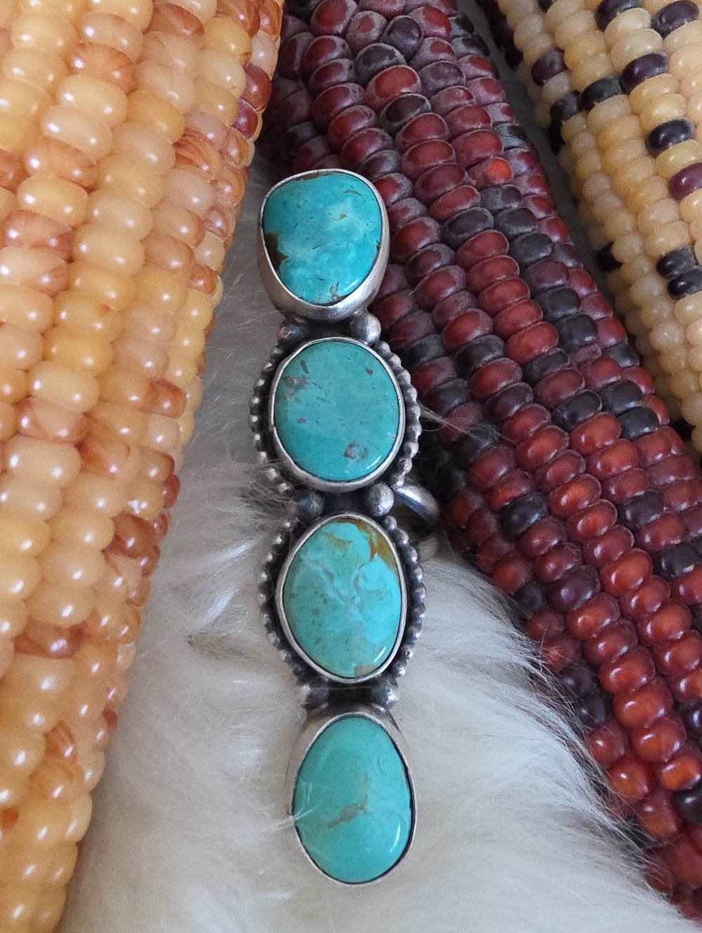 Fantastic NWT Native American Navajo Tyrone Turquoise 4 Stone Crawler Ring 🩵🎁